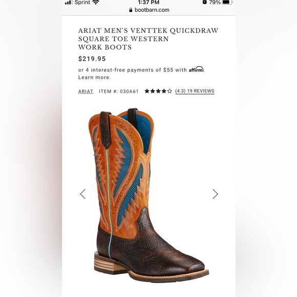 ARIAT MEN'S VENTTEK QUICKDRAW SQUARE TOE WESTERN WORK - Picture 5 of 5